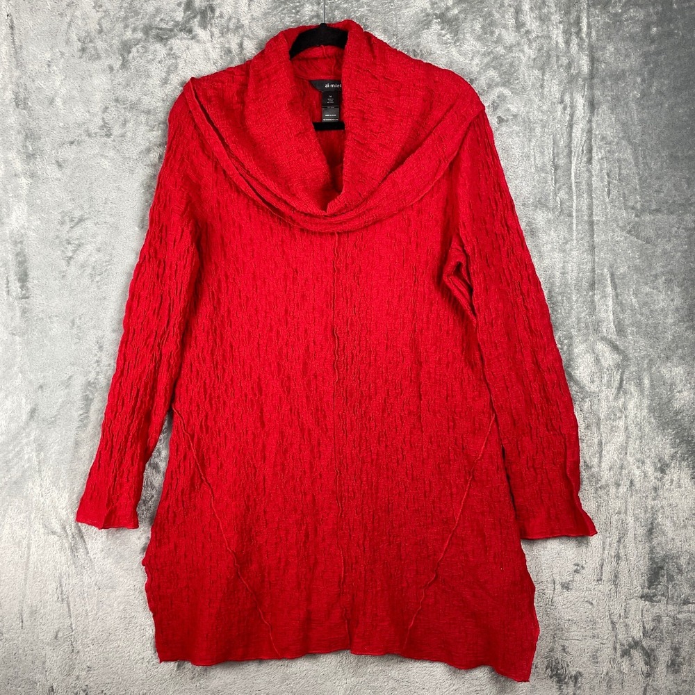 Ali Miles Red Crinkle Gauze Pullover Tunic Blouse Top Medium Lagenlook Arts